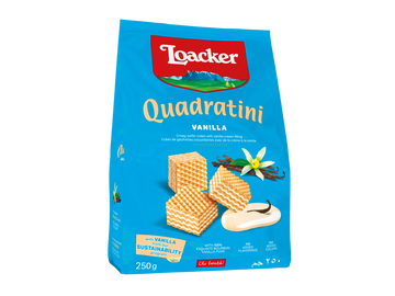 Loacker Quadratini Vanilla cube wafers bag