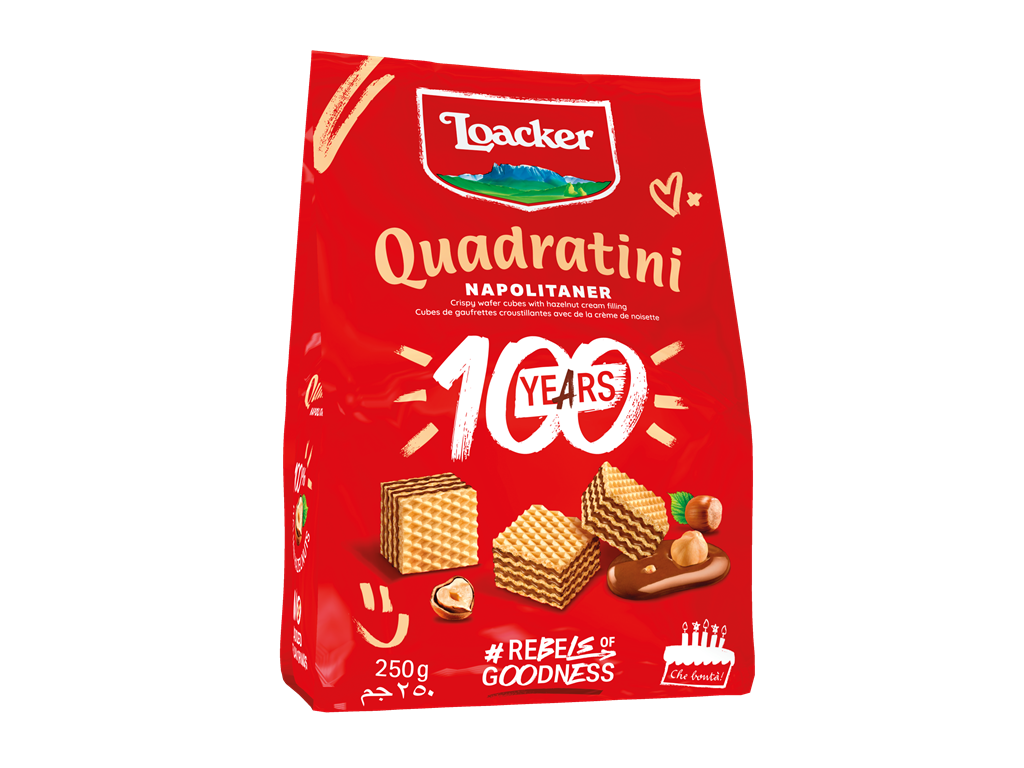 Loacker Quadratini Napolitaner hazelnut cube wafers bag