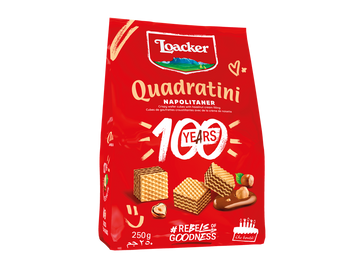 Loacker Quadratini Napolitaner hazelnut cube wafers bag
